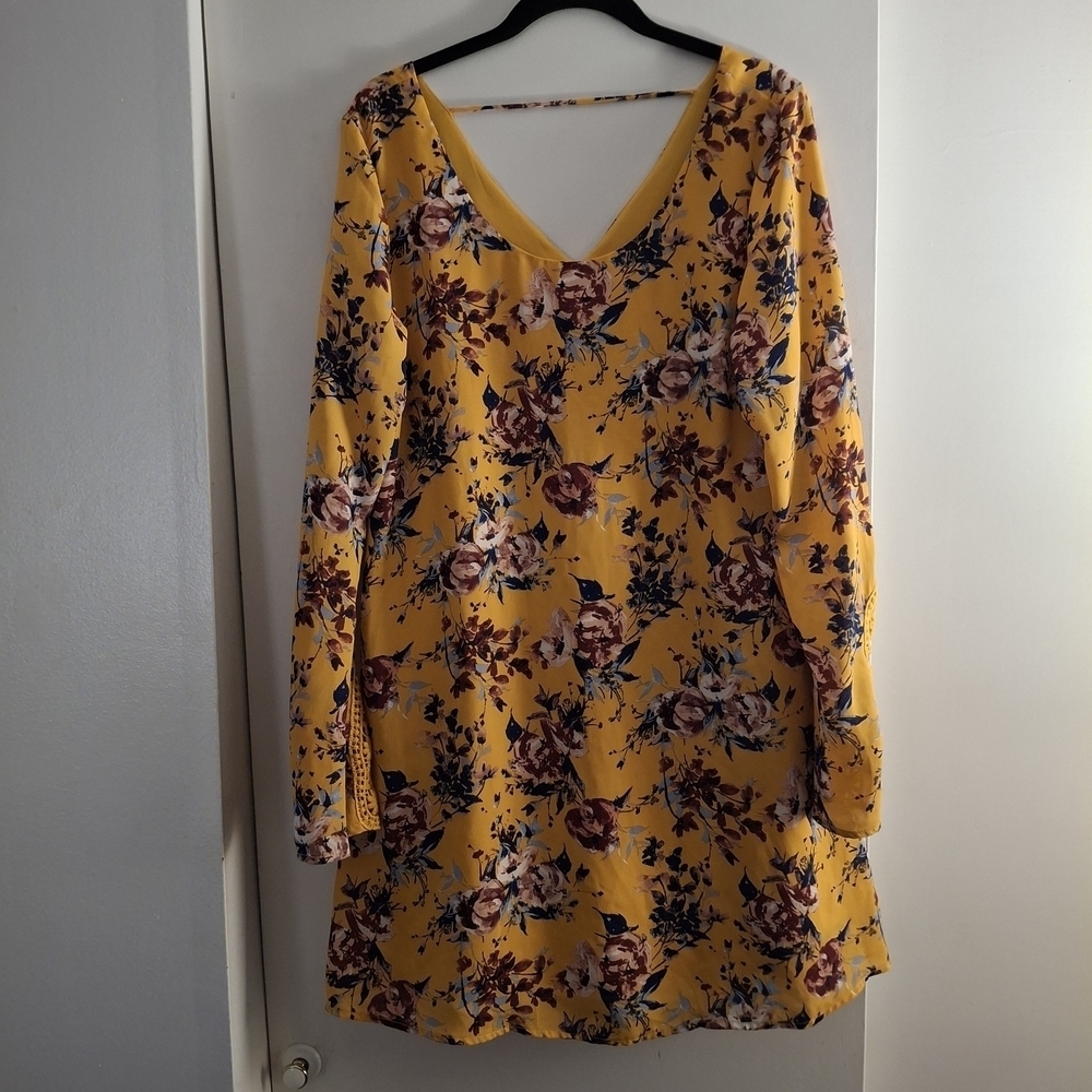 Speechless Yellow Floral Long Sleeve Midi Dress